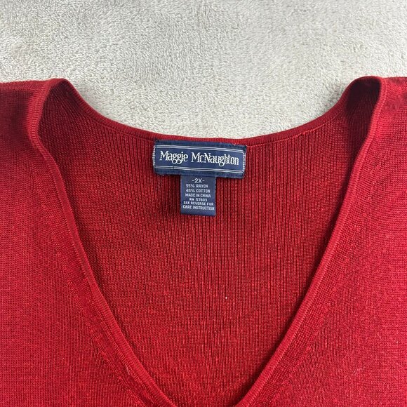 Maggie McNaughton Vest Sweater Buttoned Red 2X V-Neck Sleeveless - Picture 2 of 4